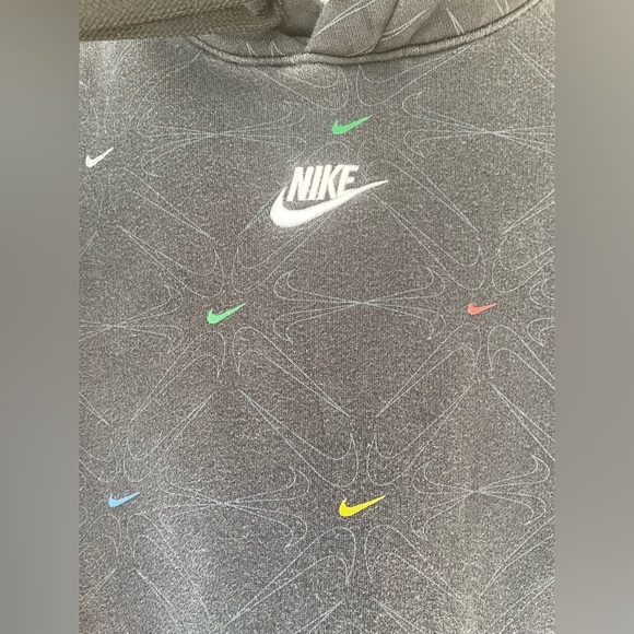 Nike Aop Gel Black Fleece Small Swooshes Pullover Crewneck Hoodie Mens M - Picture 6 of 6